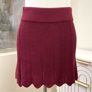Known Supply NWT Organic Knit Mini Skirt Cranberry Merlot Scalloped Hem, Sz S